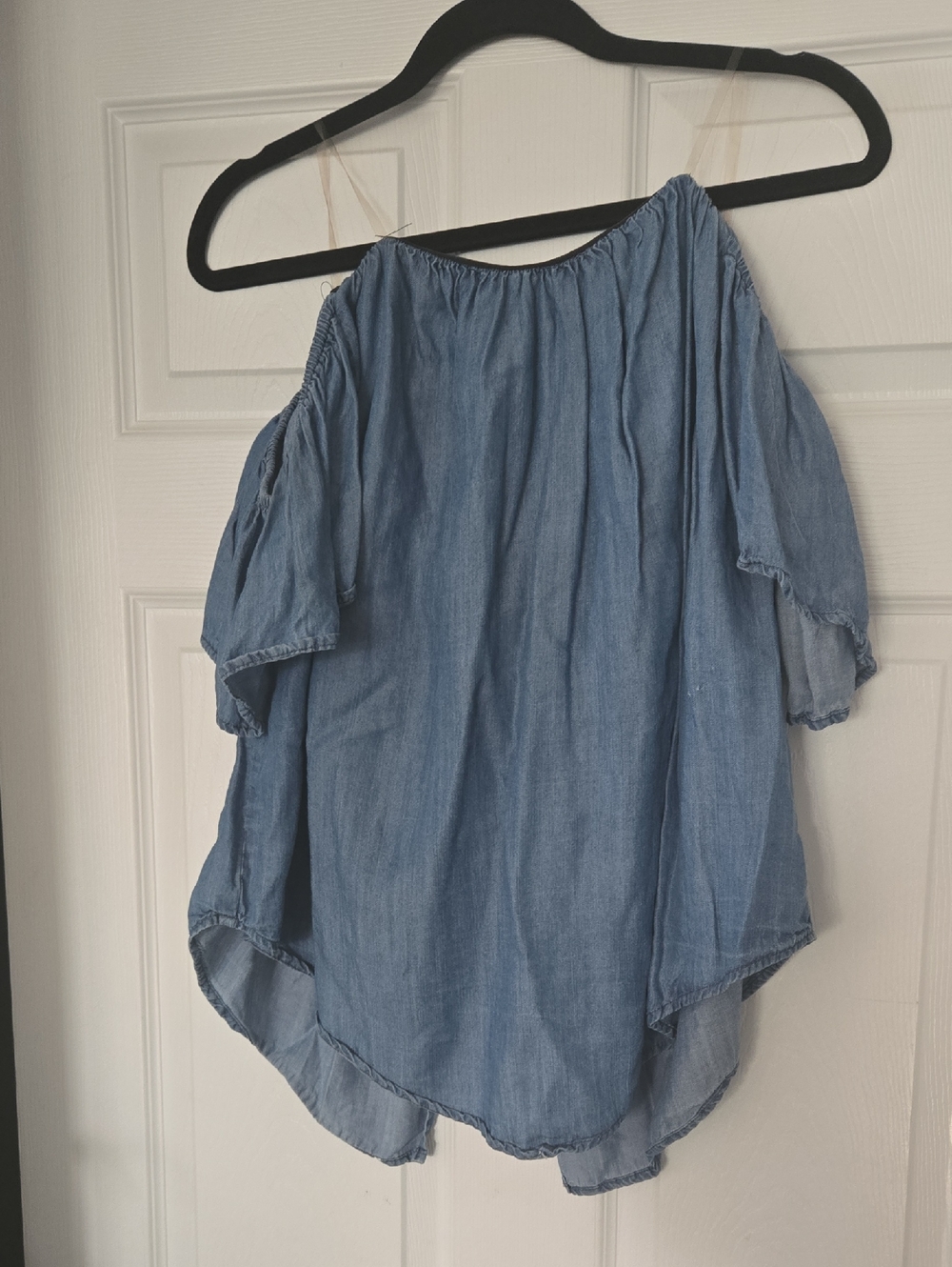 Ashley Stewart Light Blue Off-Shoulder Chambray Tunic